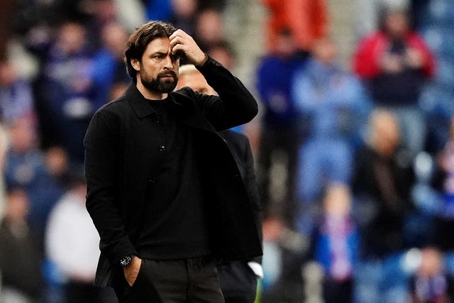 Rangers manager Russell Martin reacts on the touchline during a Europa League match against Genk at Ibrox
