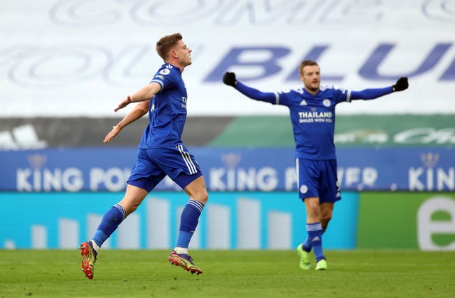 Harvey Barnes celebrating his goal