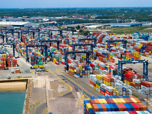 An aerial view of the Port of Felixstowe in Suffolk