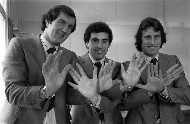 Shilton (centre) and Clemence (right), pictured with fellow England goalkeeper Joe Corrigan, were friends as well as rivals