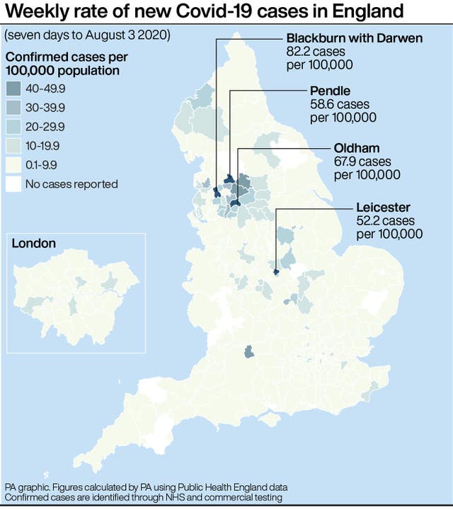 Weekly rate of new Covid-19 cases in England