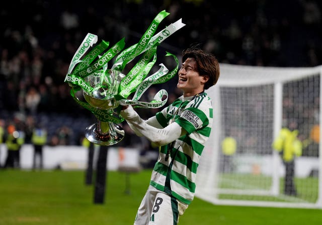 Celtic striker Kyogo Furuhashi celebrates