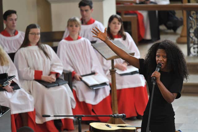 Beverley Knight singing during the service