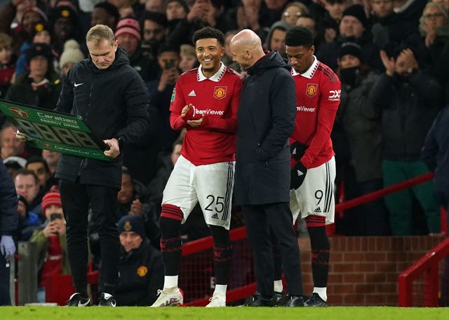 Jadon Sancho came on during the second half against Forest