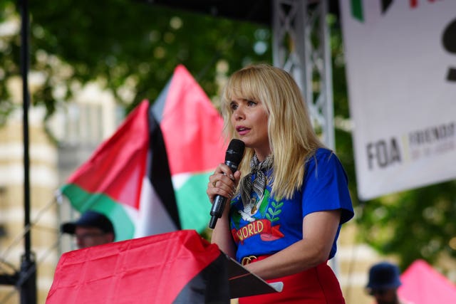 Paloma Faith speaking after a march organised by the Palestine Solidarity Campaign in London