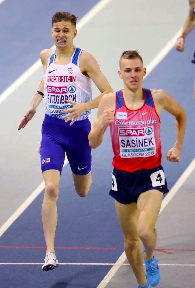 Great Britain's Robbie Fitzgibbon, left, in the 1500m qualifying in Glasgow 