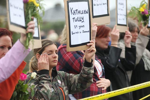 People protest at the former Tuam home for unmarried mothers