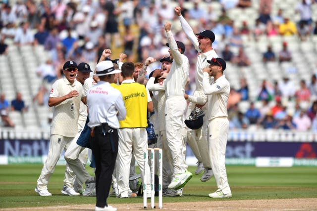 England celebrate a crucial wicket 