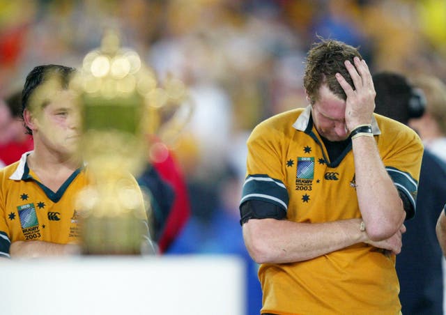 Heartbreak for Australia's Justin Harrison as he sees his country lose the 2003 Rugby World Cup by just four points