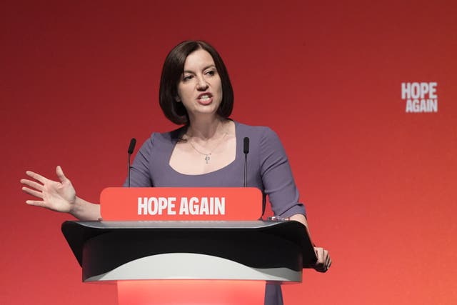 Bridget Phillipson speaking from the lectern at the Labour conference