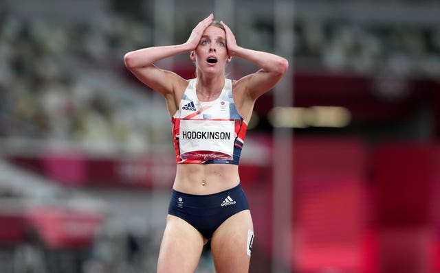 Keely Hodgkinson reacts after claiming silver in the women's 800 metres in a British record time