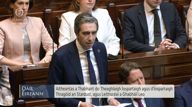 Screen grab taken from Oireachtas TV of Taoiseach Simon Harris in Dail Eireann issuing a State apology to the families of the victims of the Stardust fire