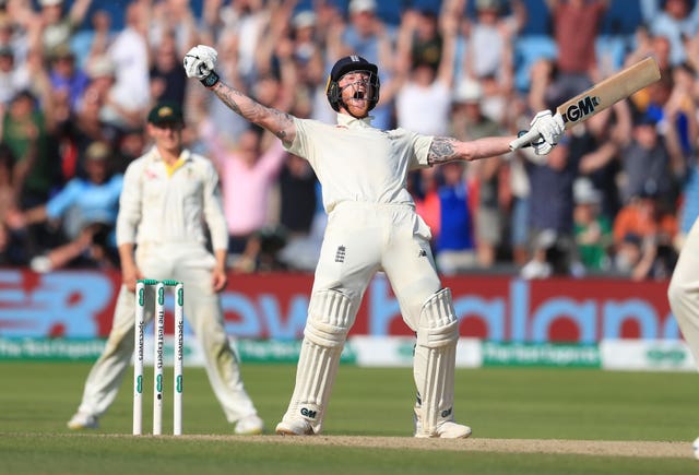 Stokes celebrates hitting the winning runs to level the Ashes series at 1-1