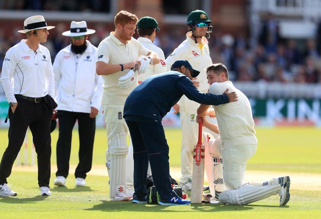 Chris Woakes was hit on his lid shortly before being caught behind