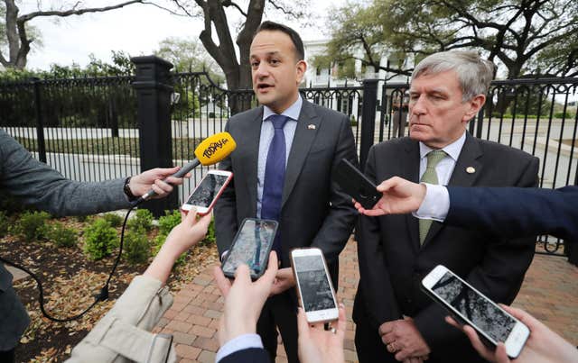 Taoiseach Leo Varadkar and Ambassador Dan Mulhall after a meeting with Texas governor Greg Abbott (Niall Carson/PA)