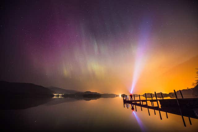 The northern lights over Derwent water, near Keswick, in the Lake District