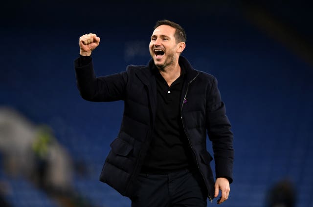 Chelsea manager Frank Lampard celebrates the recent win over Leeds with the home fans 