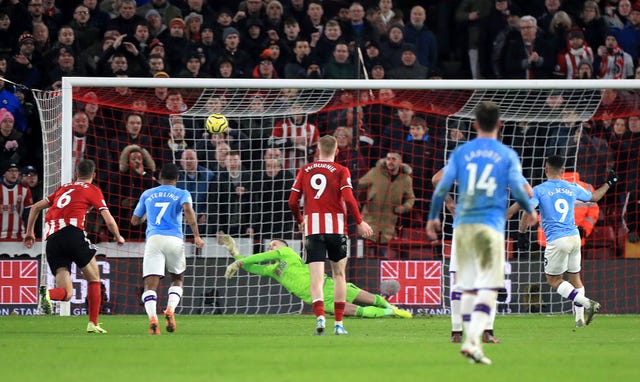 Gabriel Jesus sees his penalty saved by Sheffield United goalkeeper Dean Henderson