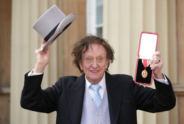 IVeteran entertainer Sir Ken Dodd at Buckingham Palace, London, after he was made a Knight Bachelor of the British Empire by the Duke of Cambridge (Yui Mok/PA)