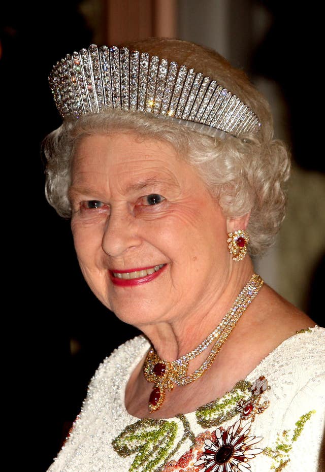 The Queen wearing Queen Alexandra's Russian Kokoshnik Tiara (PA)