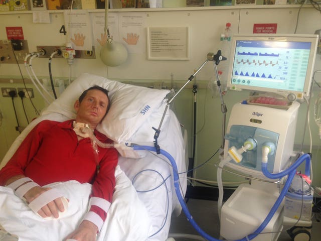 Dave Hollinger in hospital bed