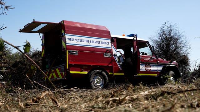 Fire vehicle in scrub land