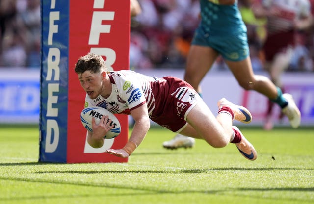 Jack Farrimond scores a try for Wigan