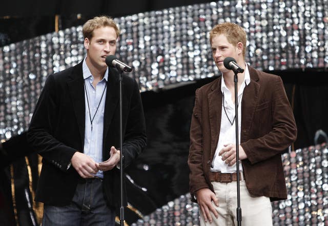 William and Harry speak to the crowd at Wembley Stadium during the Concert for Diana in 2007