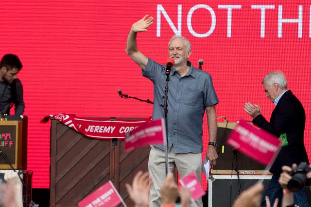 Jeremy Corbyn waves after speaking at Labour Live