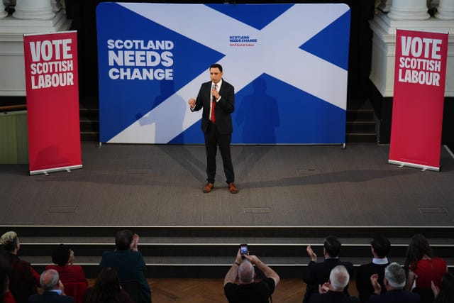 Scottish Labour leader Anas Sarwar speaks during an eve-of-poll rally