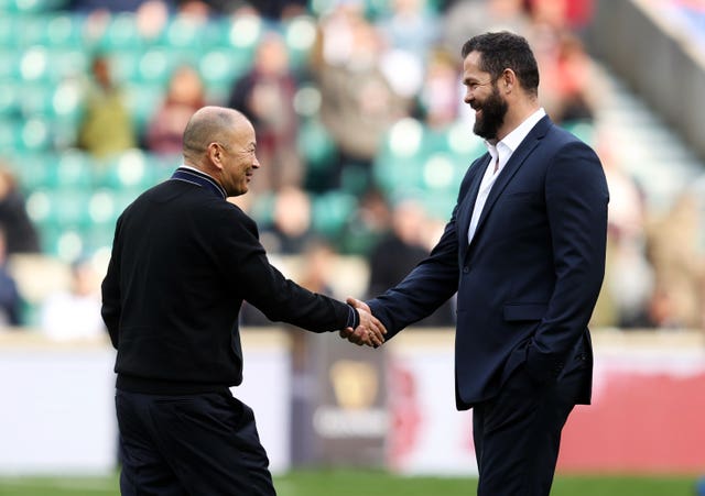 Andy Farrell (right) saw his Ireland team overpowered by the England of Eddie Jones (left)