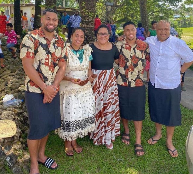 Joe Cokanasiga (left) with his mother, siblings and his father Ilaitia