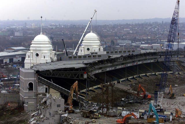 The old Wembley stadium, with its distinctive towers, was demolished to allow for redevelopment