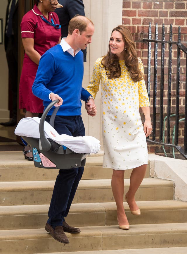 The Duke and Duchess of Cambridge and the newborn Princess of Cambridge as they leave the Lindo Wing