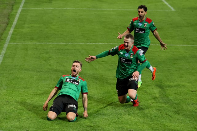 Robbie McDaid, left, was the match-winner at Windsor Park