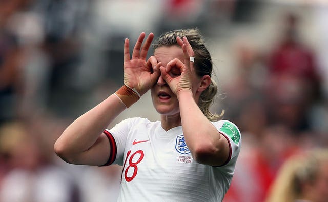 Ellen White marks her goal against Scotland with her trademark celebration