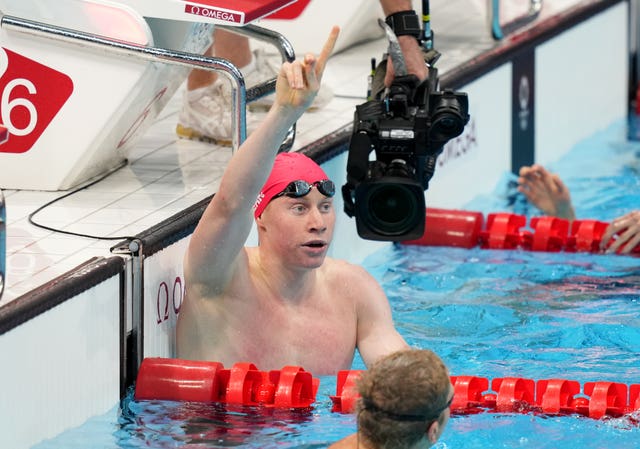 Tom Dean celebrates winning the Men’s 200m Freestyle.