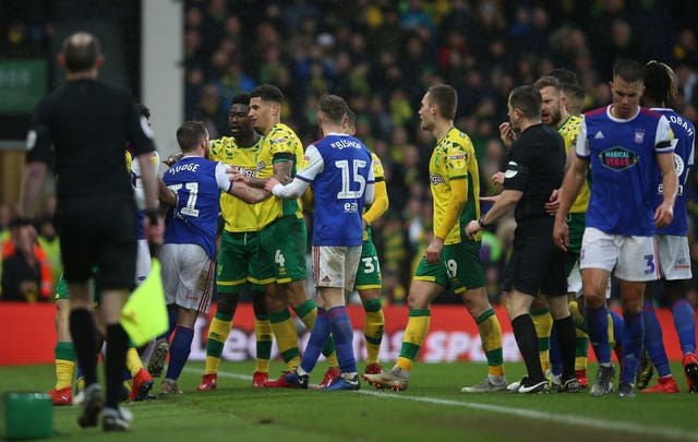 Tempers flared at the East Anglian derby as Norwich beat Ipswich 3-0. Ipswich boss Paul Lambert was dismissed in this skirmish