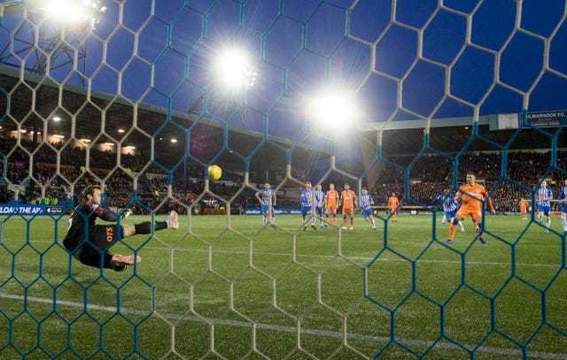 James Tavernier had his penalty saved by Kilmarnock goalkeeper Daniel Bachmann during the William Hill Scottish Cup fifth round match at Rugby Park
