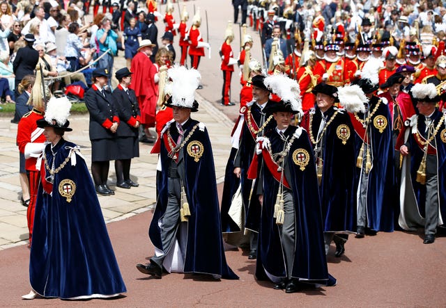 The Princess Royal, the then-Duke of York, the then-Earl of Wessex, Spain’s King Felipe and Dutch King Willem-Alexander during the annual Order of the Garter Service in 2019 