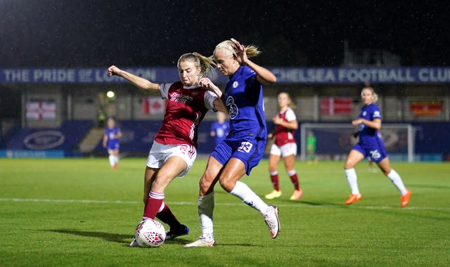 Pernille Harder, right, made a high-profile move from Wolfsburg to Chelsea last month