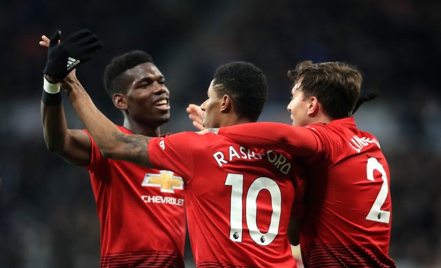 Paul Pogba (left) and Marcus Rashford (centre) are players Solskjaer hopes to build around 