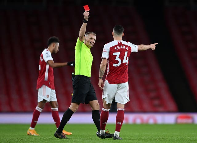 Granit Xhaka was sent off against Burnley