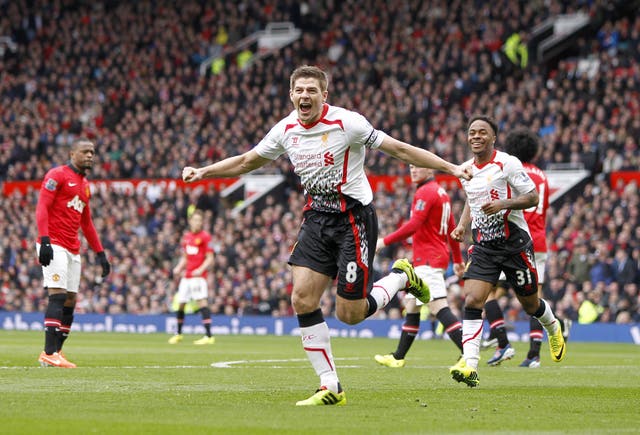 Steven Gerrard scored two penalties as Liverpool beat David Moyes' Manchester United 3-0 in March 2014. 
