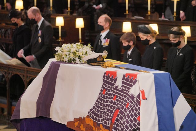 Mourner during the funeral of the Duke of Edinburgh at St George’s Chapel, Windsor Castle, Berkshire
