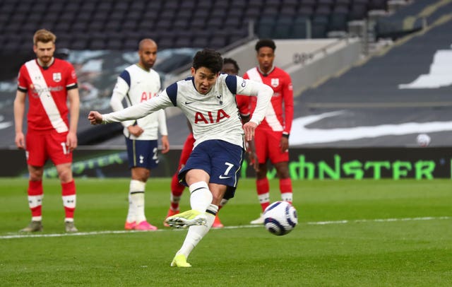 Son Heung-min scores a penalty for Tottenham against Southampton