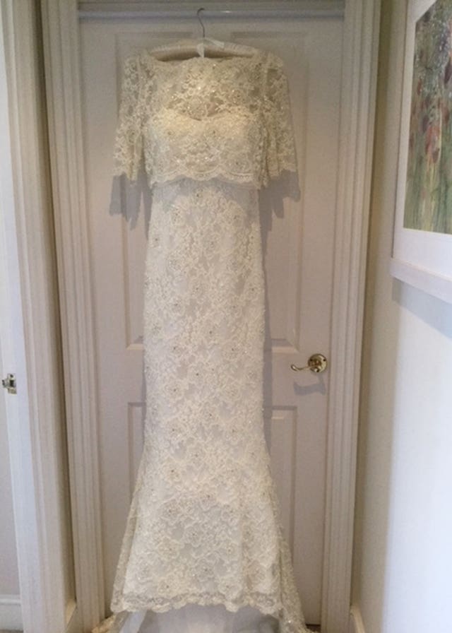 An unused wedding dress Carolyn Woods bought for her marriage to Mark Acklom