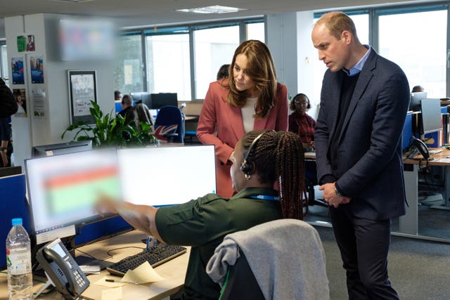 William and Kate during a visit to a London Ambulance Service 111 control room