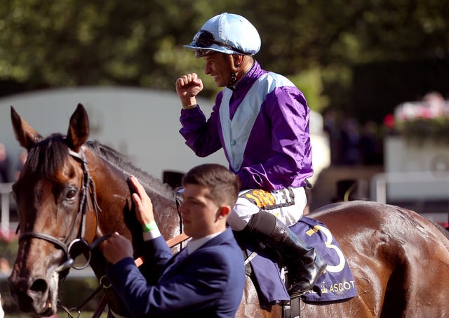 Silvestre de Sousa celebrates winning the Duke of Edinburgh Stakes on Dash Of Spice at Royal Ascot
