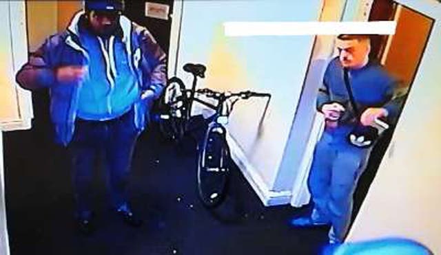 CCTV images of two men they wish to trace who may know the whereabouts of items stolen from Arthur Gumbley (Staffordshire Police/PA)